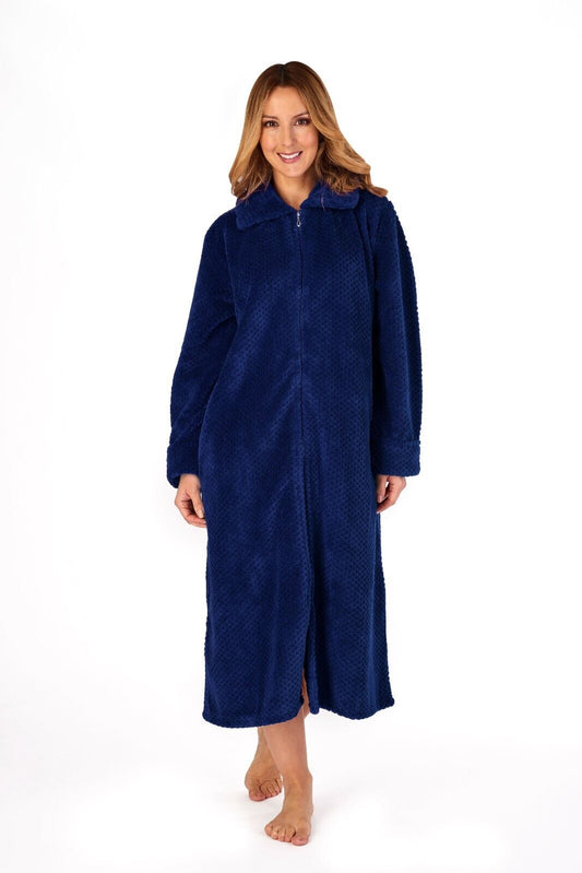 Slenderella Dressing Gown Zip Down Waffle Fleece Dressing Gown - HC4326