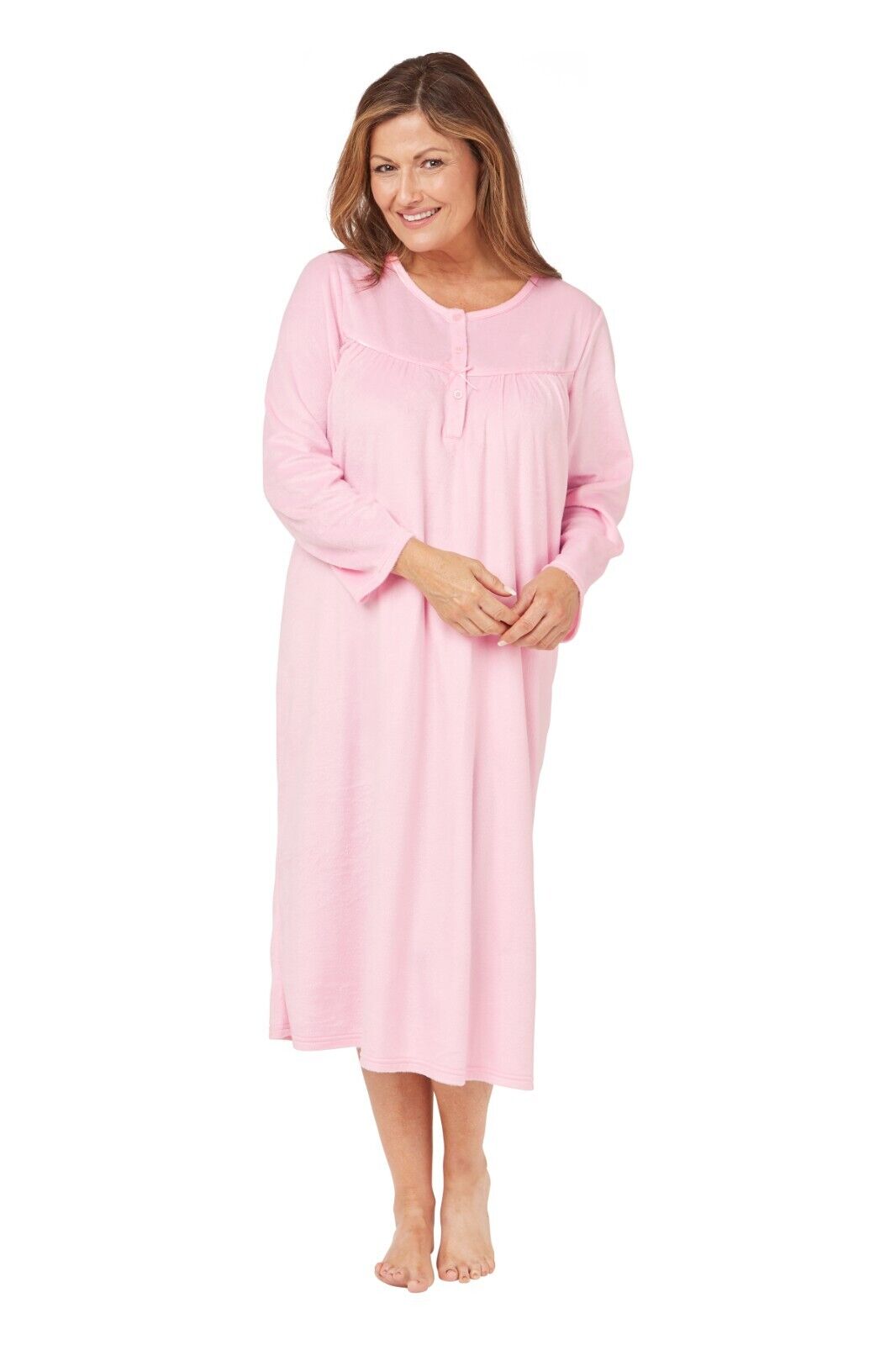 Ladies Fleece Fur Shimmery Nightdress Long Sleeve Nightdress Pink Blue Buttons