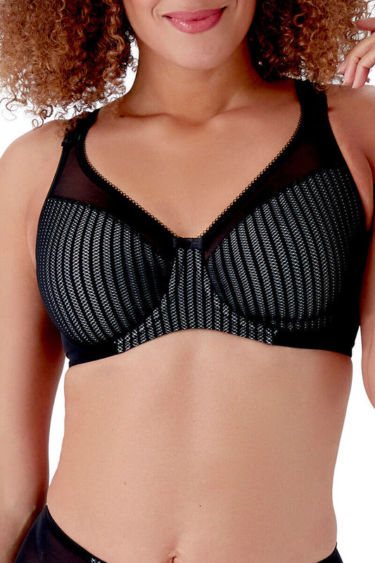 Berlei Bra B541 Beauty Stripe Smoothing Underwired Minimiser Bra Black/Grey