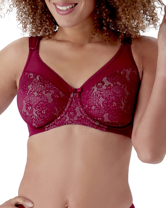 Berlei Bra B521 Burgandy Beauty Minimiser Bra Underwired Style Smooth Floral Cup