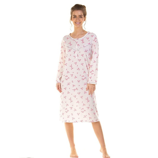 Ladies Long Sleeve Nightie Blossom Jersey Short Sleeved Nightdress by Lady Olga