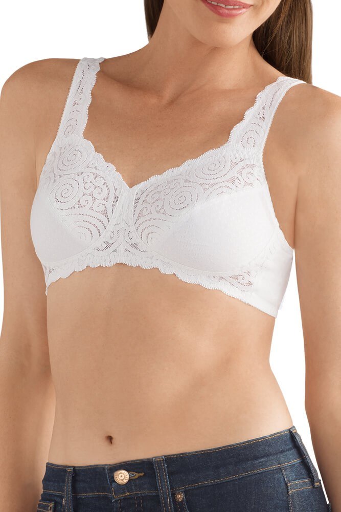 Amoena Jasmin Lace Mastectomy Pocketed Bra - White