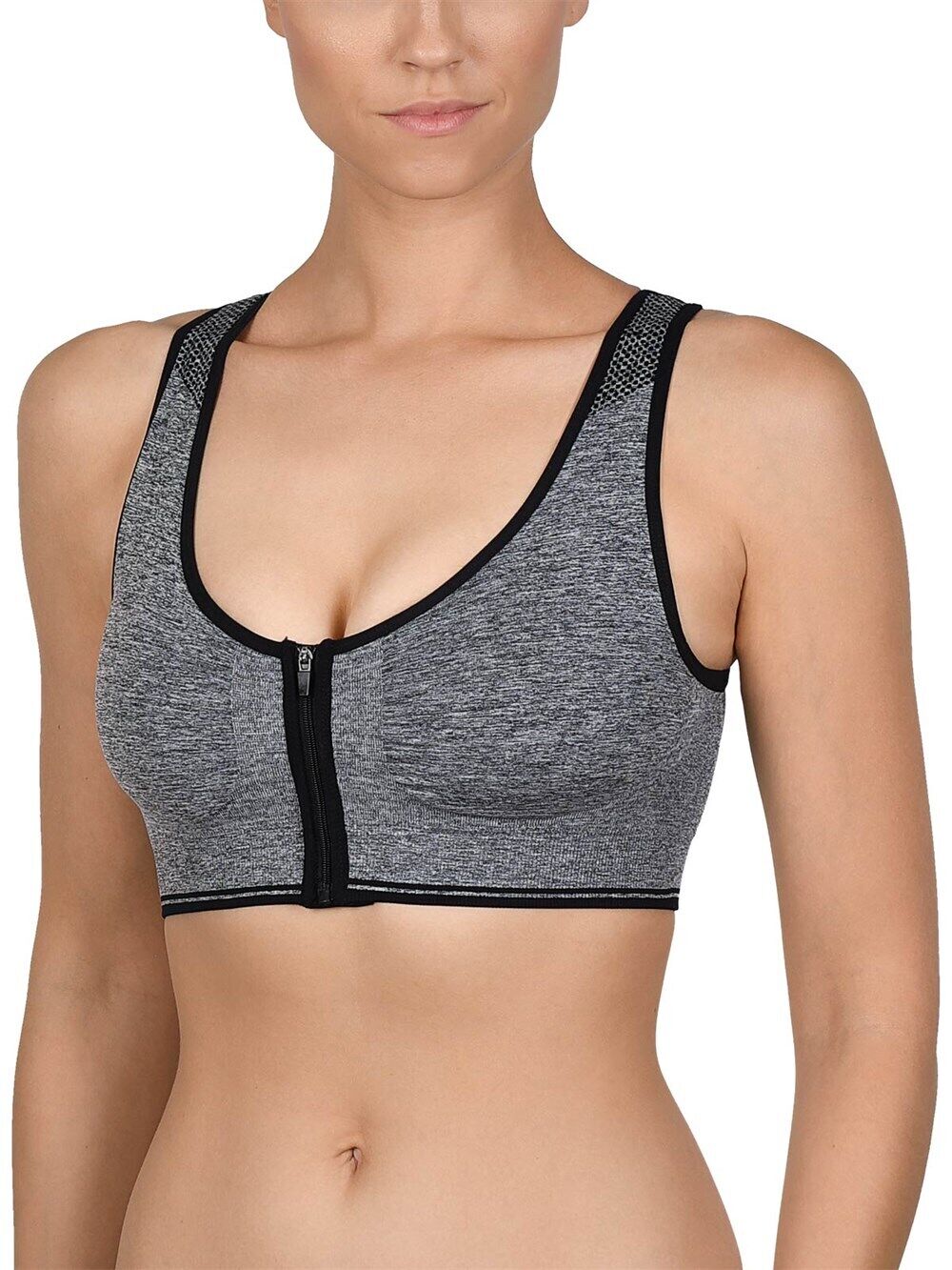 Zip Sports Bra Grey Removable Padded Non Wired Racer Back Sports Naturana Bra