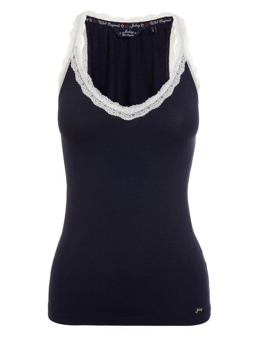 Ladies Navy Camisole Vest With Lace Trim Modal Jockey Women Vest Top Base Layer