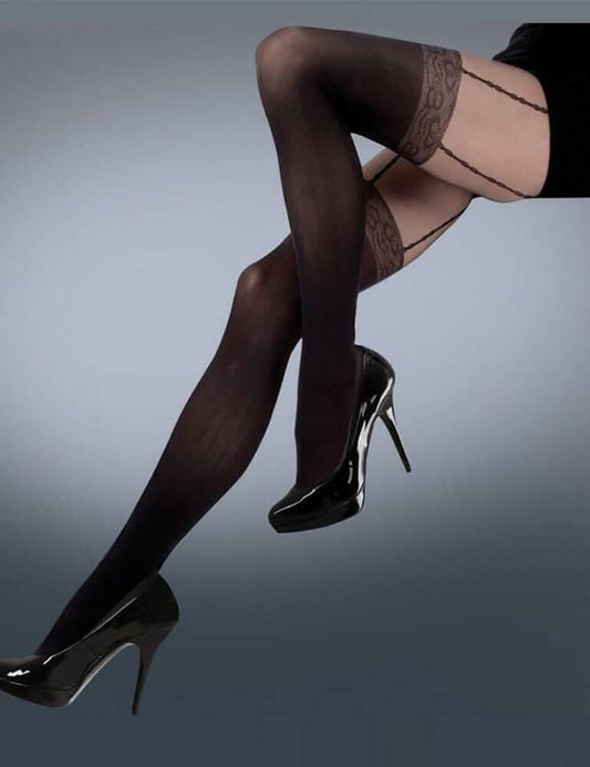 Silky Mock Lace Suspender Tights That Look Like Stockings