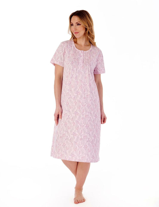 Slenderella Paisley Print Short Sleeve Button Neck Nightdress