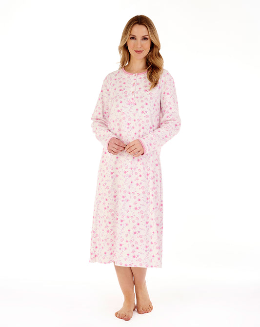 Slenderella Ladies Long Sleeve Floral Print 100% Cotton Nightdress