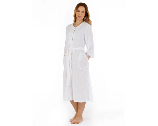 Slenderella Houndstooth Knit 3/4 Sleeve Button Dressing Gown